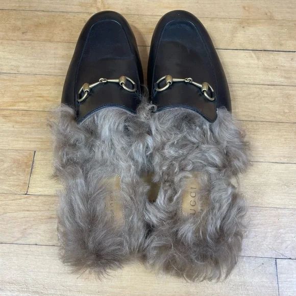 Gucci Princetown Shearling Leather Mules Size 12.5